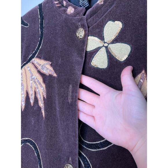 2000s Y2K Entice Brown Velvet Fall Floral Harvest Whimsigoth Artsy Boho Jacket L - Picture 5 of 8